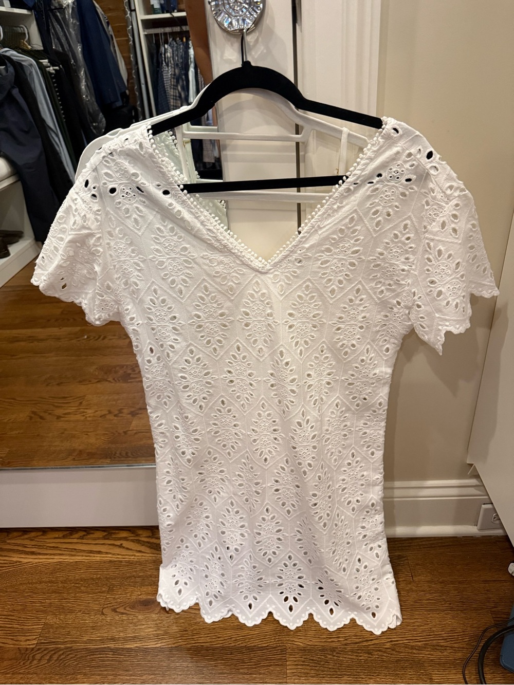 Splendid White Eyelet V-Neck Swim Coverup/Dress
